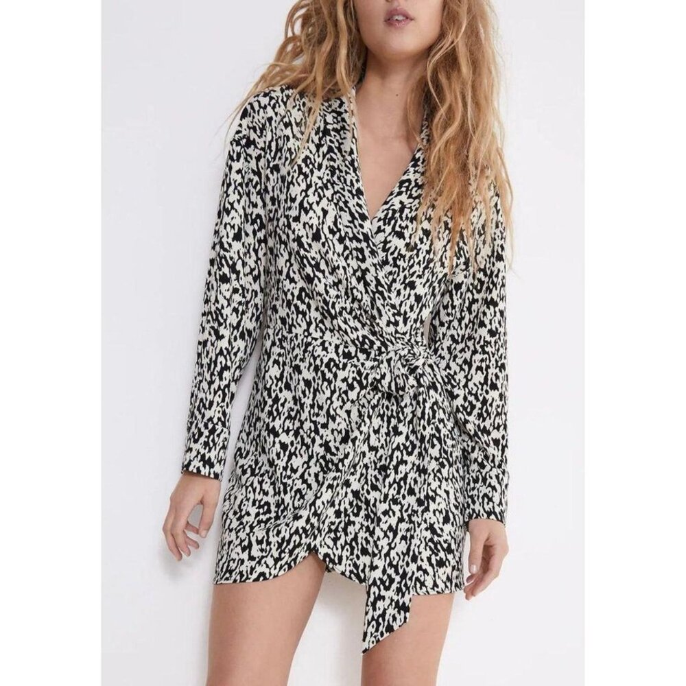 Zara Women Animal Print Wrap Front Romper
